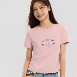 美特斯邦威t恤女26夏新款修身短款上衣圆