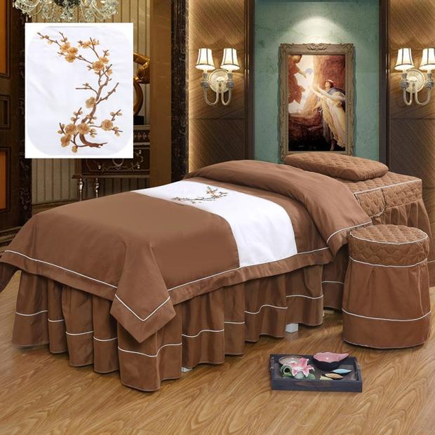 Màu xanh lá cây bốn bộ vẻ đẹp trải giường bốn bộ đơn giản cao cấp châu Âu thẩm mỹ viện bộ massage - Trang bị tấm tìm mua ga phủ giường spa