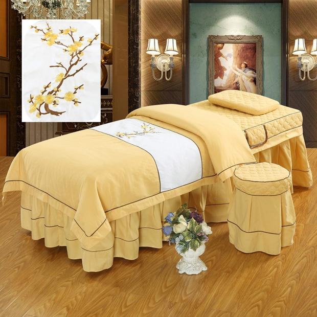 Màu xanh lá cây bốn bộ vẻ đẹp trải giường bốn bộ đơn giản cao cấp châu Âu thẩm mỹ viện bộ massage - Trang bị tấm tìm mua ga phủ giường spa