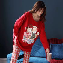 Spring Autumn Pajamas Woman Long Sleeve Pure Cotton Red Ben Year Home Conserved Autumn Winter Autumn Season Full Cotton Loose Big Code Suit