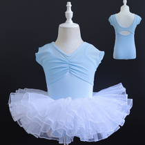 Childrens dance clothes girls practice clothes girls summer short-sleeved ballet one-piece body examination open crotch gymnastics clothes