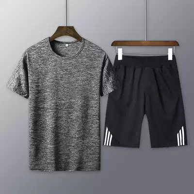 Sports suit men's casual ice silk youth middle-aged and elderly summer thin dad short-sleeved t-shirt men's running summer clothes