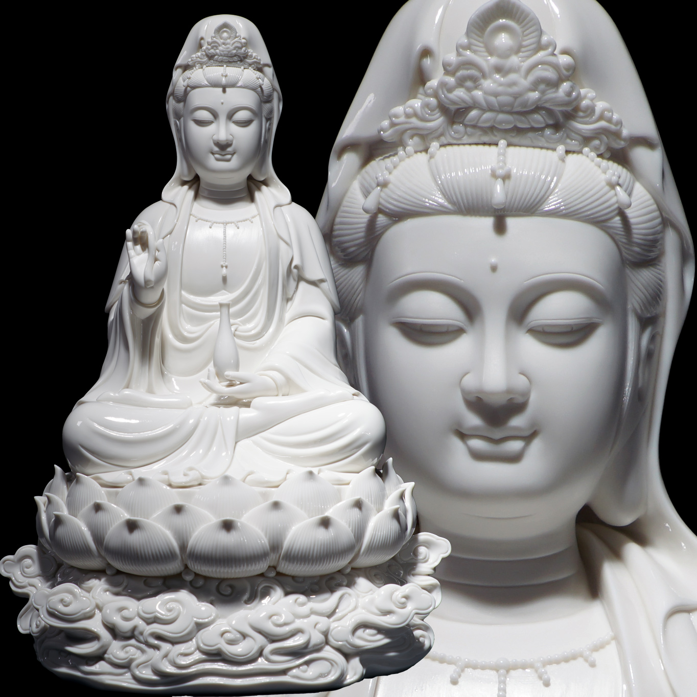 相雲観音仏像菩薩像家庭用陶器装飾品徳化白磁純粋な手作り陶器工芸品リビングルームデスクトップ