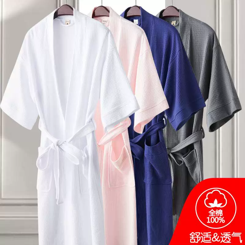 Áo choàng ngủ nữ thoải mái waffle mùa hè áo choàng tắm mỏng thẩm mỹ viện khách sạn vài dài yukata nam - Night Robe