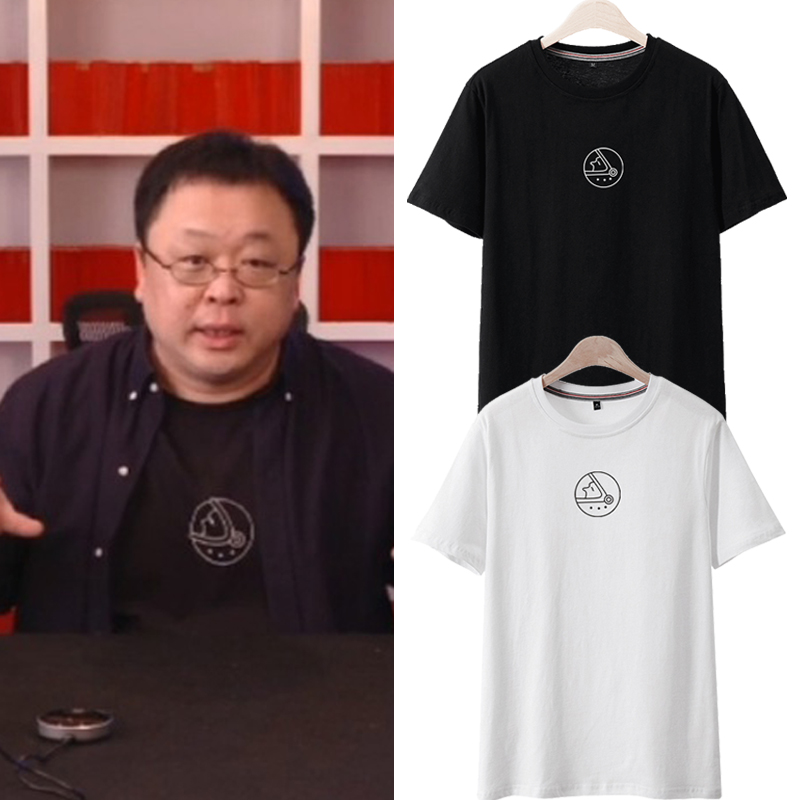 Shake the sound live Luo Yonghao with the same T-shirt Astronaut men and women short-sleeved T-shirt surrounding the tide brand simple loose black tee