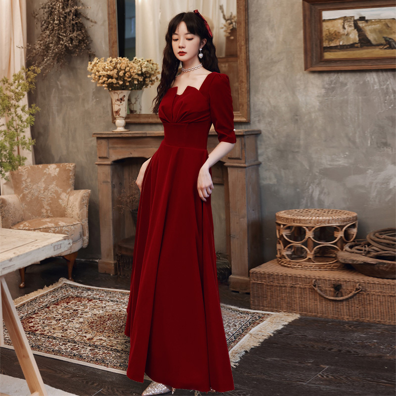 Burgundy Toast Dress 2026 New Style Bride Wedding Casual Dress Engagement Evening Dress Slimming Dress Can Be Worn Daily Burgundy Toast Dress 2026 New Style Bride Wedding Casual Dress Engagement Evening Dress Slimming Dress Can Be Worn Daily