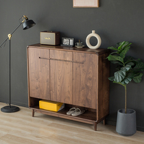 Black Houpeach bois plein bois massif style japonais à la porte de porte armoire Xuanguan armoire intégrée couleur bois à deux côtés armoire à chaussures de rangement