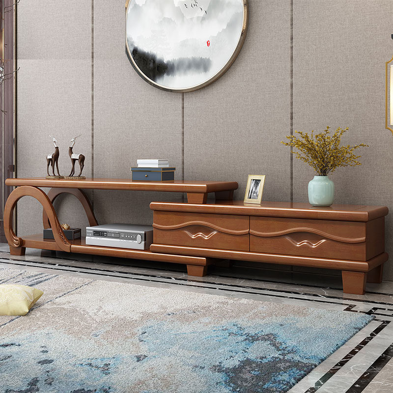 Solid wood new TV cabinet modern minimalist coffee table telescopic locker new Chinese style floor cabinet living room small apartment film and television