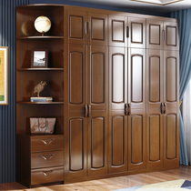 Solid wood wardrobe Chinese three-four-five-six door wooden wardrobe simple modern economy household storage bedroom wardrobe
