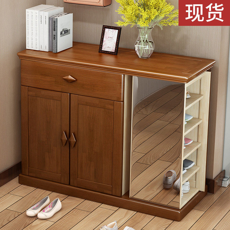 Chinese-style solid wood three-door open shoe cabinet simple modern home door large-capacity storage porch storage hall cabinet
