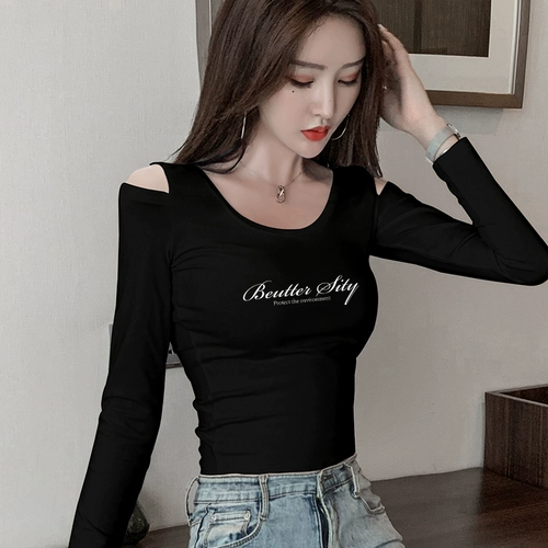 Tide, осенний черный базовый приятный телу лонгслив, 2024 года, облегающий крой