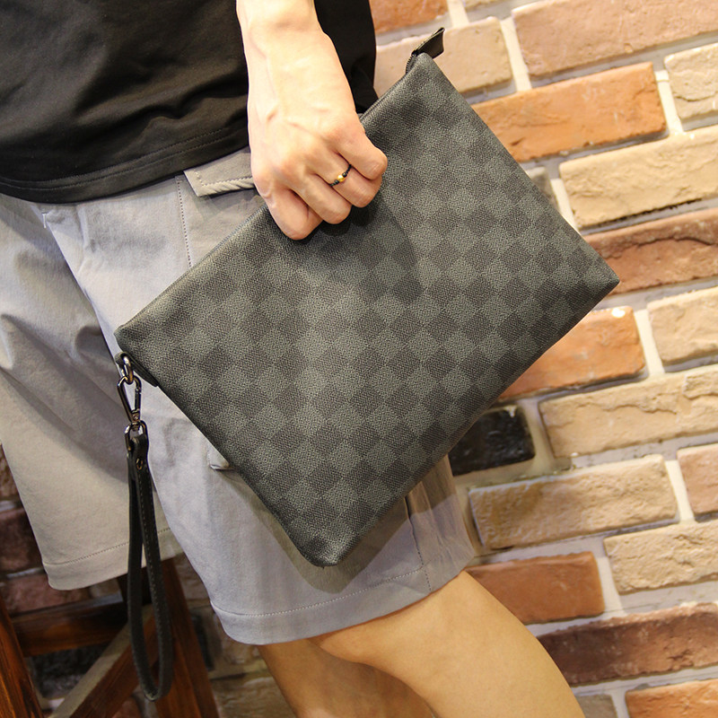 2022 New Handbags Men's Grid Lattice Envelope Handbags Handbag PU Business Casual Men's Bag Clips