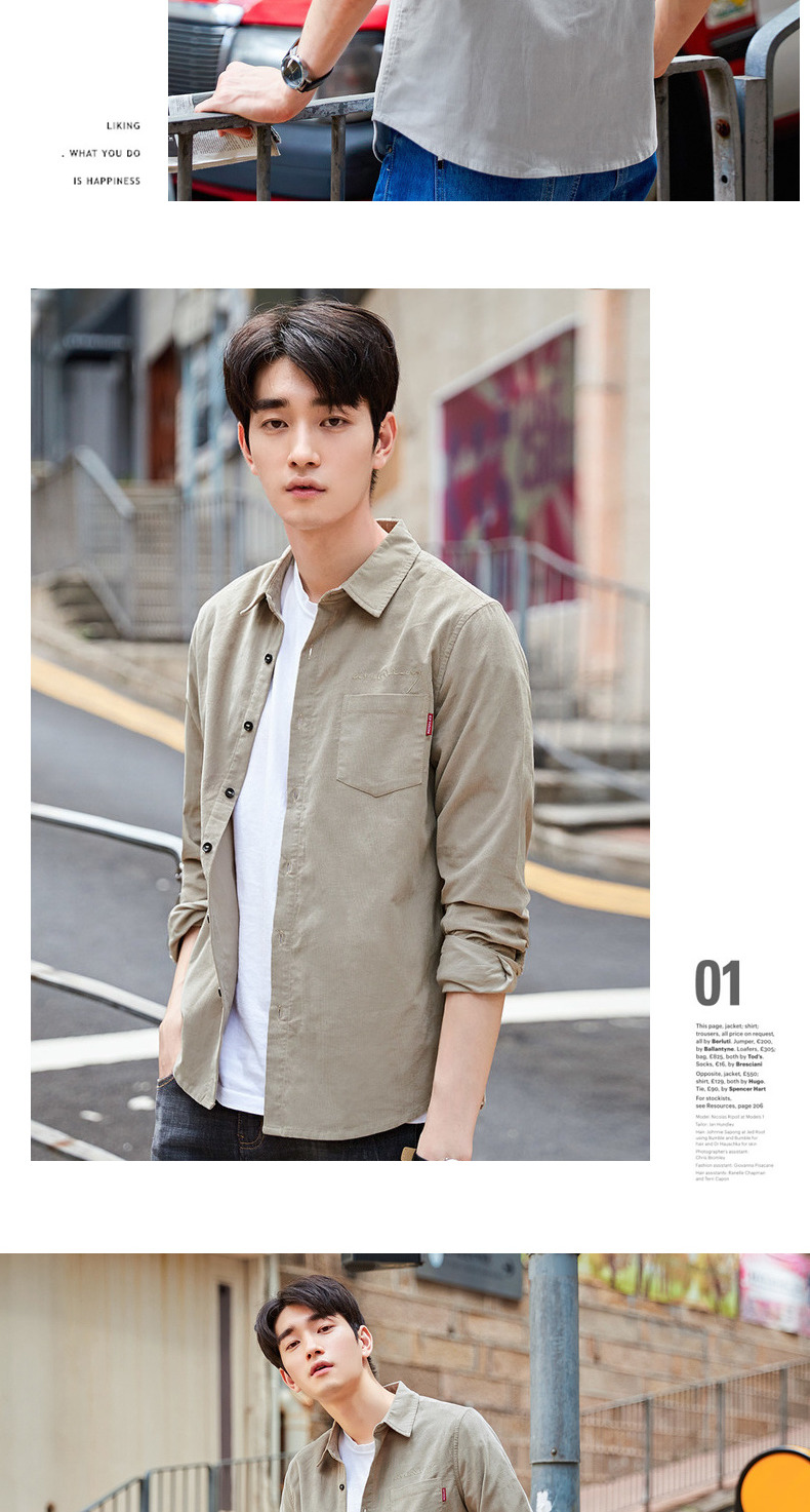 Quần áo Tiancheng 2019 xuân mới nam áo khoác nhung dài tay áo sơ mi Hàn Quốc xu hướng cotton mỏng giải trí áo sơ mi kiểu hàn quốc