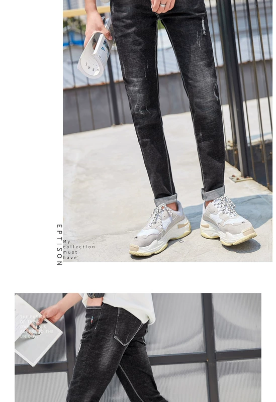 2019 mùa thu quần nam mới thời trang quần lửng ống thun siêu nhỏ cho nam denim cá tính - Quần jean quần short jean nam
