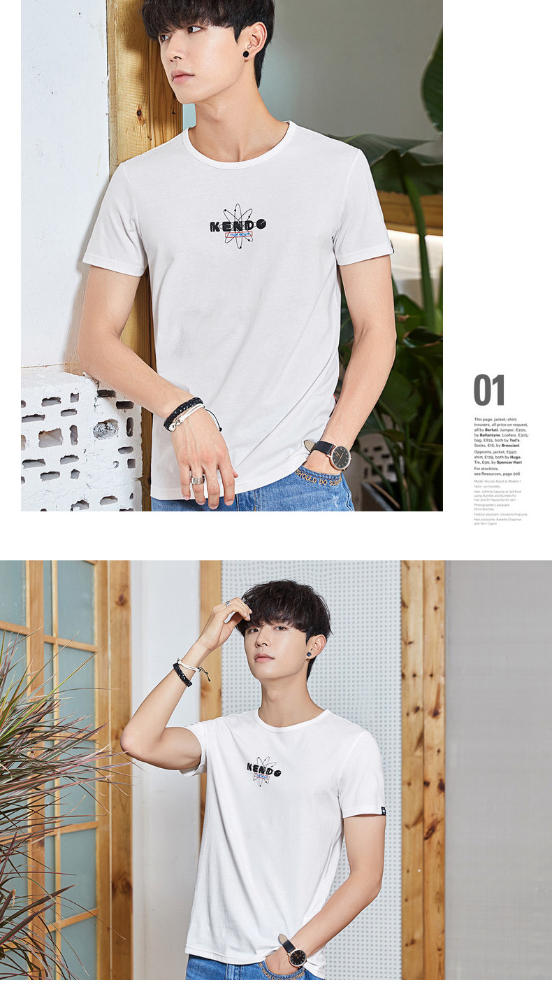 Quần áo Tiancheng 2019 hè mới cho nam áo thun ngắn tay cotton cổ tròn phiên bản Hàn Quốc của xu hướng áo thun đáy rộng áo thun trắng trơn