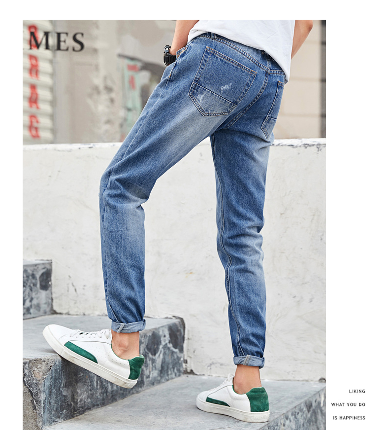 Quần áo Tiancheng 2019 hè mới quần denim nam xu hướng phiên bản Hàn Quốc lỗ khoét màu quần chân trẻ trung quần jean nam