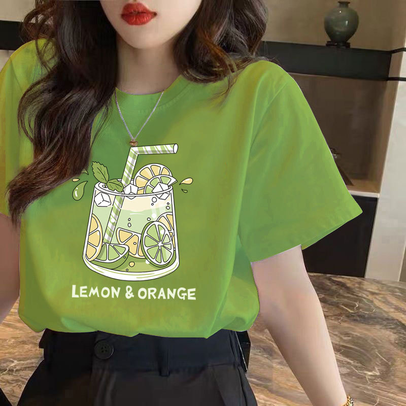 Korean Style Summer Green Short-Sleeve T-Shirt for Women ins Trendy 2022 New Versatile Top with Unique Design Niche Bm Style