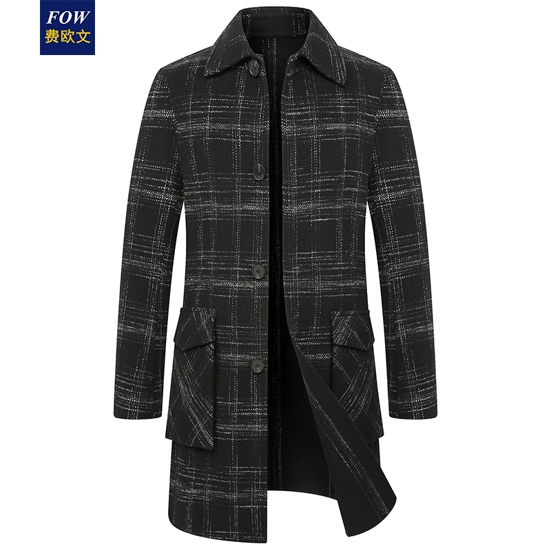 Plaid wool Big coat men's autumn and winter new fashion trends double sided coat Korean version of cashmere with long version of the wind