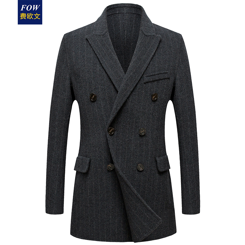 Double-sided, big coat man short in winter pure wool, big coat vertical stripe double-row buttoned suit men cashmere jacket