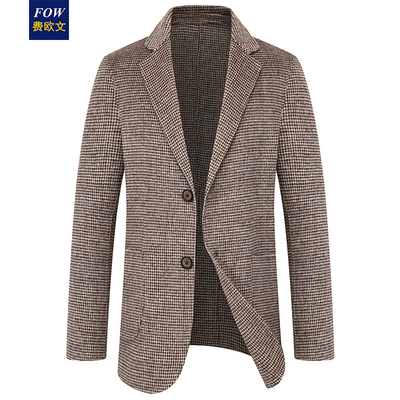 Autumn and winter Houndstooth wool suit Men's coat No cashmere double-sided coat Men's short suit men's suit Men's suit Men's suit Men's suit Men's suit Men's suit Men's suit Men's suit