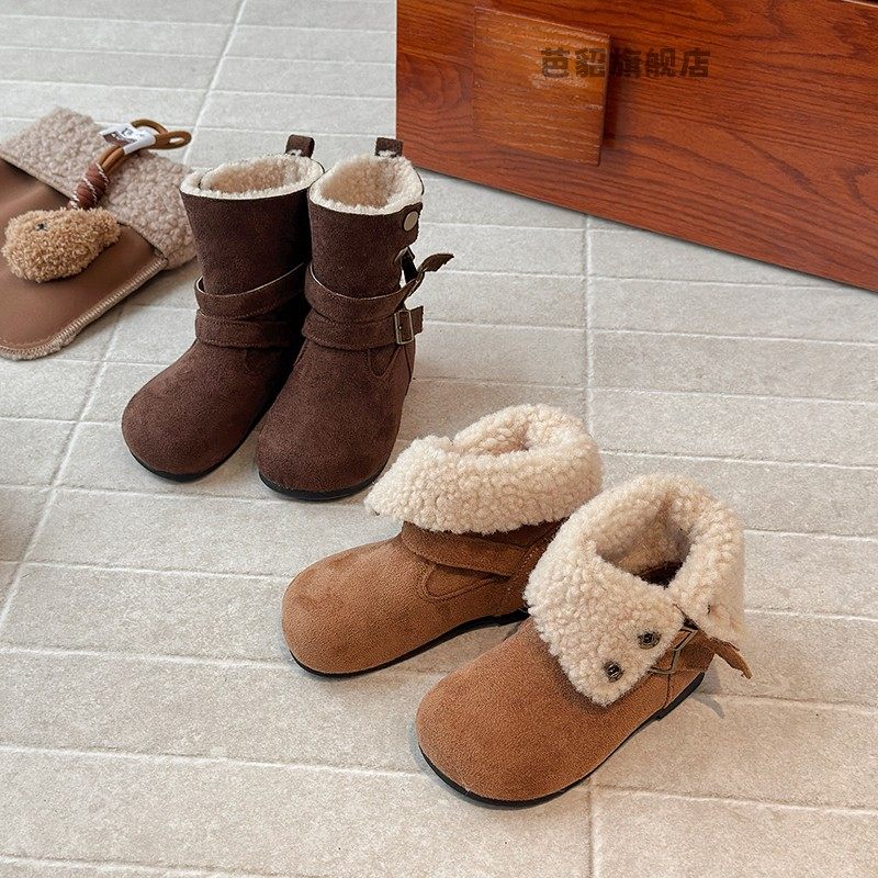 Children's Cotton Shoes, Girls' Snow Boots, Winter Girls' Fashionable and Stylish Two-Wear Boots, Melard Fleece-Lined Warm Leather Boots