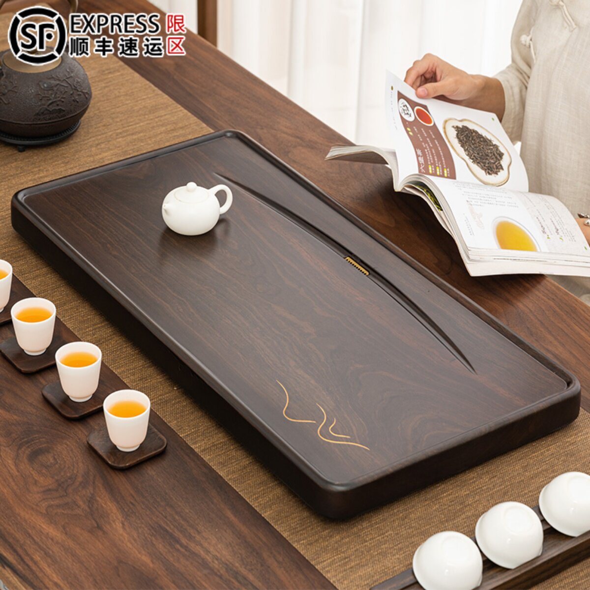Whole Black Sandalwood Tea Tray Solid Wood Minimun Home Tea Table Log Tea Sea Rectangular Large Number Drainage Kung Fu Tea Tea-Taobao