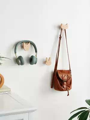 Wall-mounted solid wood coat hook Nordic ins cute animal pattern wall decoration door nail-free hook Creative clothes hook