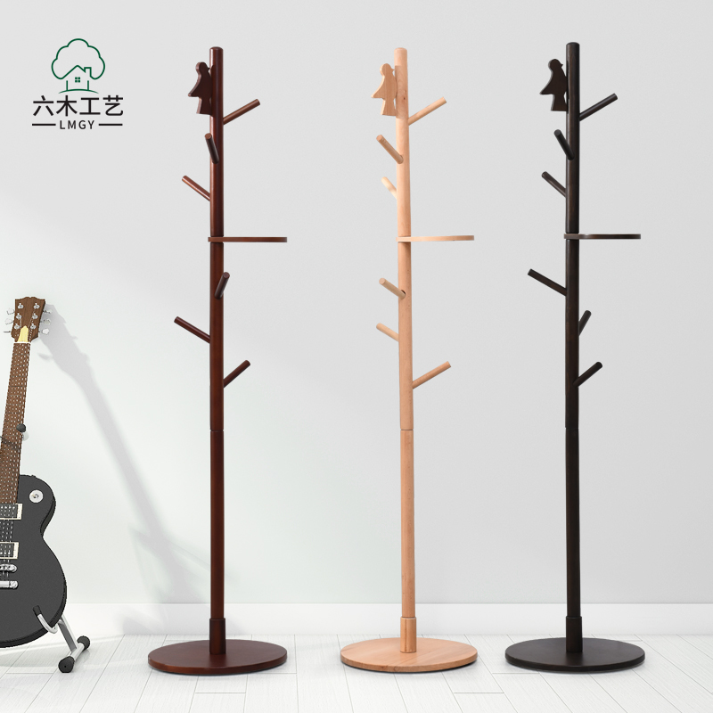 Hanging Hanger Ground Solid Wood Provincial Space Home Bedroom Door Hall Clothing Cap Rack Brief Modern Creative Standing Clothes Hanger
