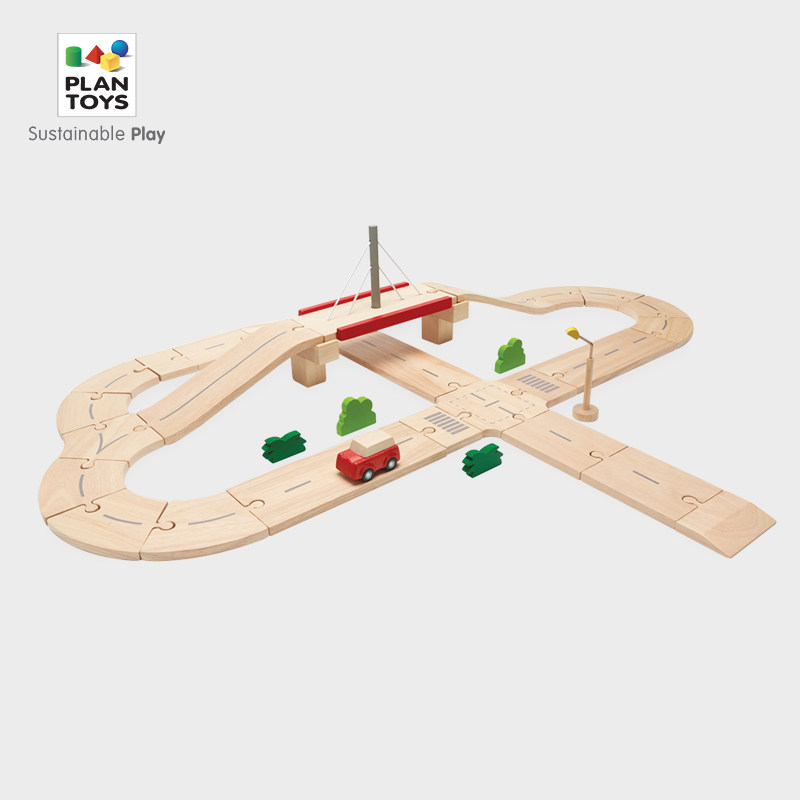 PlanToys Road Assembly Rail Set Wooden Children's Transportation Toys Knowledge Early Teaching Toys