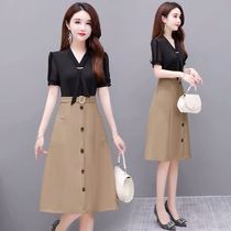 Large size womens dress 2021 summer new fake two 30-year-old 40-year-old mother temperament thin chiffon skirt