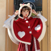 Han Mushrooms Cool {Spot} ~ Original Design Christmas Warm Praise Cute Cat Ear Lolita Fur Cloak Coat Female Autumn