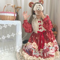 Korean mushroom cool~Japanese soft sister factory original sunflower bear lolita dress lolita OP long-sleeved dress