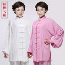 High-end cotton tai chi clothes mens and womens martial arts clothes spring summer and autumn middle-aged and elderly performance practice clothes pure cotton Taijiquan clothing