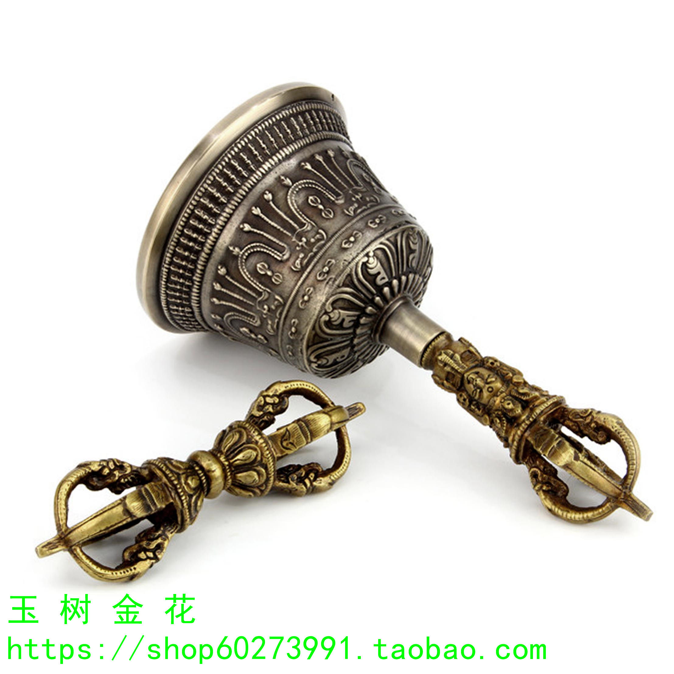 Колокол для службы 五股金刚铃杵套装、尼泊尔手工制作、法铃、西藏铃 金铃