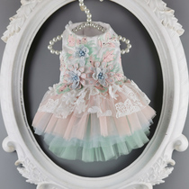 Private pet hand-made three-color three-dimensional flower Pet dress Cat and dog dress Pet wedding dress Pet clothes Autumn and winter