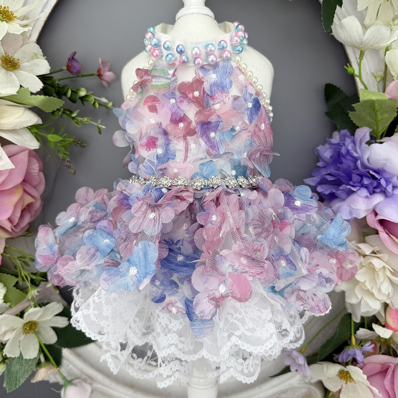 Handmade Hydrangea Flower Dog Dress, Thin Style for Small Dogs Like Teddy, Bichon, Pomeranian, and Poodle, Pet Dress for Summer