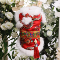 Red splendid rabbit hair collar Tang dress male pet Tang dress Male dog cat dog Tang dress national dress