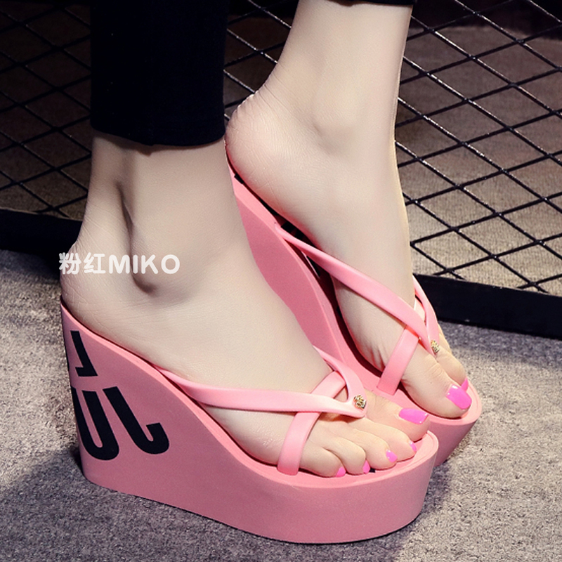 High-Heeled Flip-Flops for Women, Summer Outdoor Wear, Non-Slip Thick-Soled Wedge Slippers, Platform Sandals for Women, Beach Sandals, Large and Small Sizes