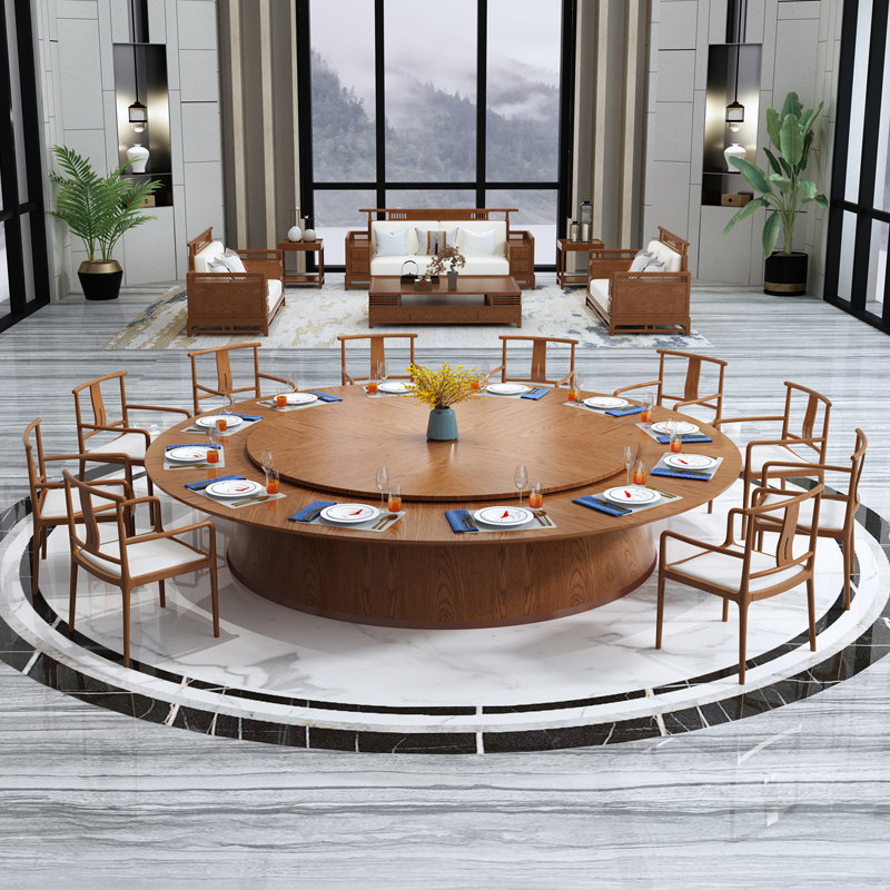 New Chinese Club Hotel Table Roundtable 30 people Electric Limited Marble Solid Wood Round Backer Table