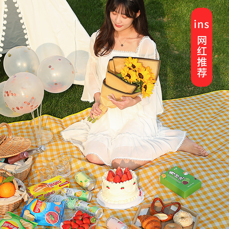 Picnic mat spring tour moisture-proof mat outdoor picnic cloth portable waterproof grass thickened picnic mat outing ins wind