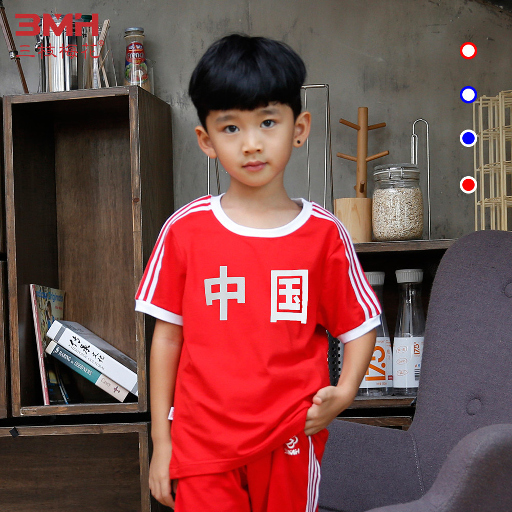Three Branches Plum Blossom children short sleeve T-shirt 2022 Summer new CUHK Tong Half sleeves Loose Casual China T-Shirt
