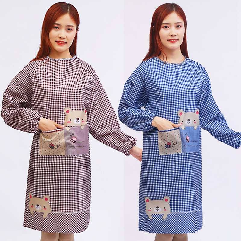Korean fashion kitchen long-sleeved cotton apron waterproof and oil-proof thickened simple adult cooking anti-wear gown