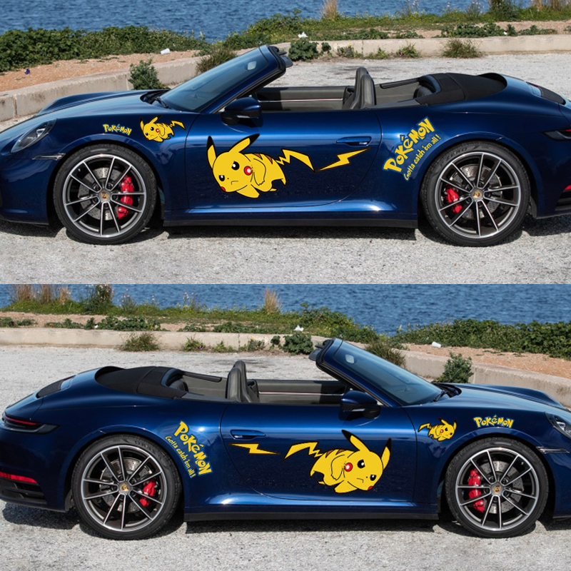 Cartoon Leather Kachu Car Sticker Creative Car Stickers Lightning car door body Decorative Sticker shelter Scratched Machine Cover Car Sticker