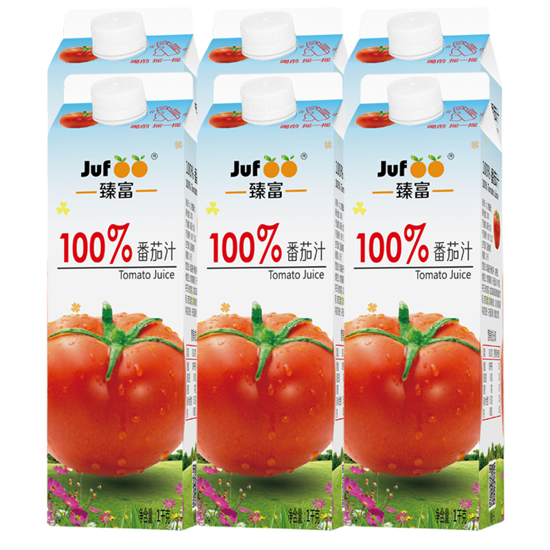 Zhenfu pure juice 100% tomato juice 1kg * 6 large bottles of unsweetened salt tomato juice fruit and vegetable juice drink drink