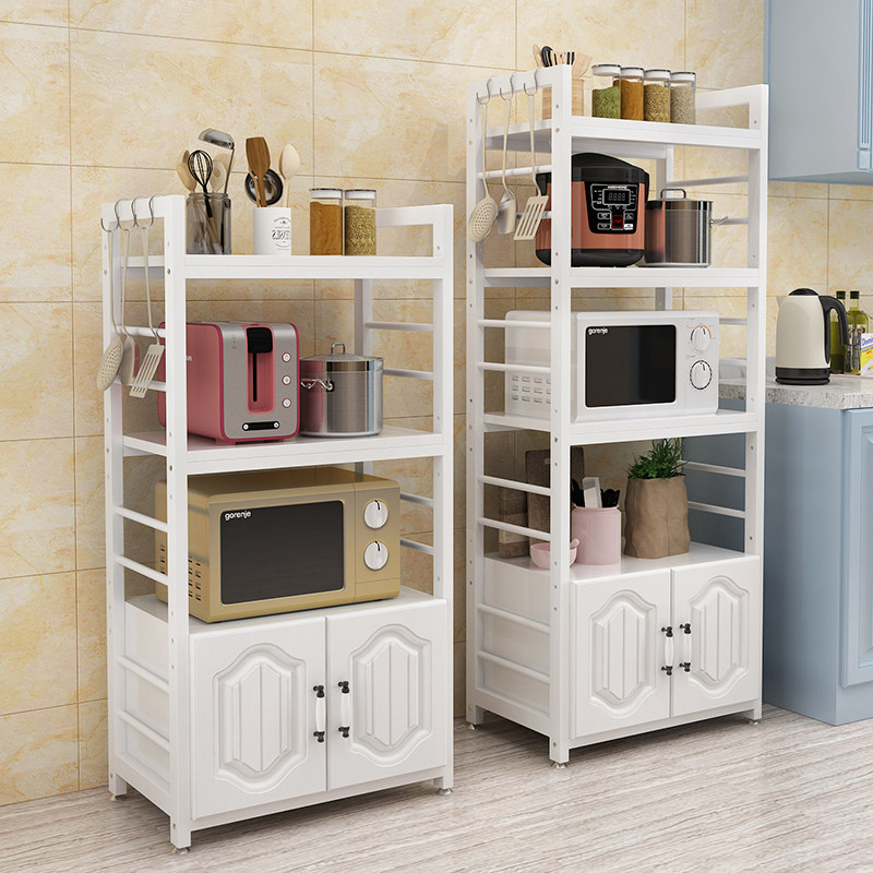 European kitchen shelf multi-layer storage cabinet floor 4-layer microwave oven rack with cabinet door seasoning storage layer rack