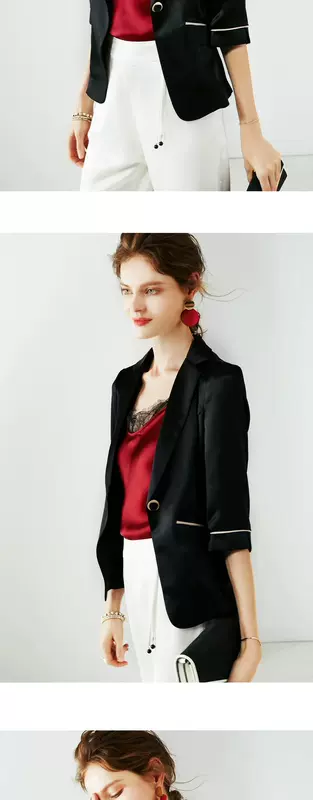 Mùa hè 2020 phụ nữ mới triacetate satin bảy điểm tay áo blazer nữ màu trơn hàng đầu R10892 - Business Suit