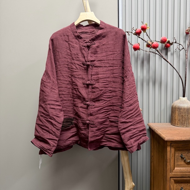 5009 Linen Handmade Buttoned Chinese-Style Retro Cardigan (Length 66cm, Bust 140cm)