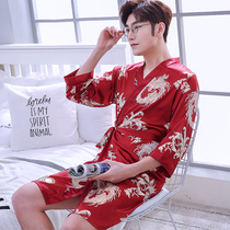 Mens sleepwear Summer emulation Silk thin Sleeping Clothes Youth Ice Silk Bathrobe All-day Style Kimono and Autumn Winter