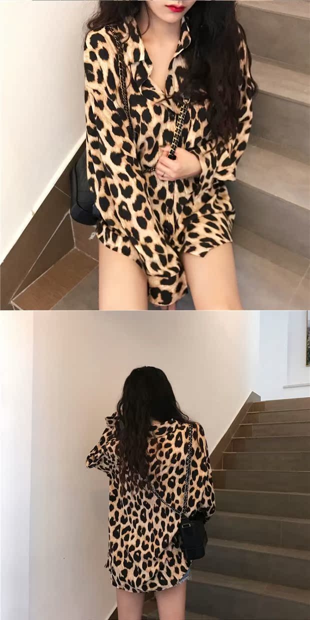 Mùa thu mới retro Hồng Kông hương vị chic phong cách thời trang mỏng đa năng ve áo khóa dài tay áo sơ mi da báo sơ mi nữ dài tay đẹp