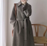 Mùa thu đông 2018 mới của phụ nữ Hàn Quốc đơn giản lỏng lẻo hoang dã retro houndstooth ve áo khoác len